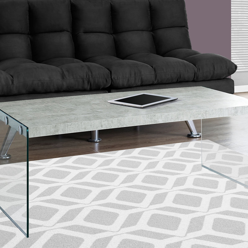 Table basse, accent, cocktail, rectangulaire, salon, l 44 po, stratifié gris, verre trempé transparent
