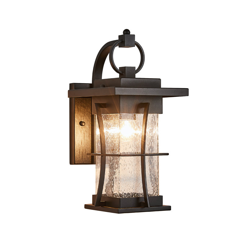Applique murale d'extérieur 1 lumière avec abat-jour en verre bullé, Noir, H 15 po x l 7,1 po x P 9,5 po