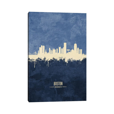 Boston Massachusetts Skyline Navy by Michael Tompsett - Wrapped Canvas Painting