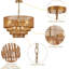 Lustre en rotin tissé à la main avec tambour 6 lumières, style bohème campagnard rétro, chaîne de suspension réglable, compatible avec la base E12, idéal pour la salle à manger, l'îlot de cuisine, la chambre à coucher-402584943