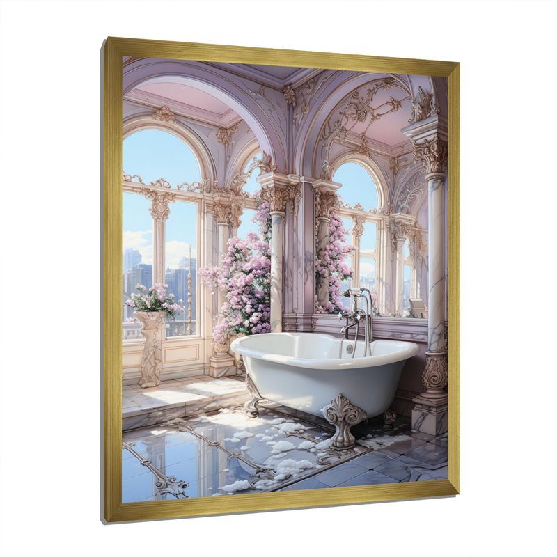 Salle de bain pastel Serenity II - Art mural de salle de bain, Cadre doré simple, H 40 po x l 30 po x P 1,5 po