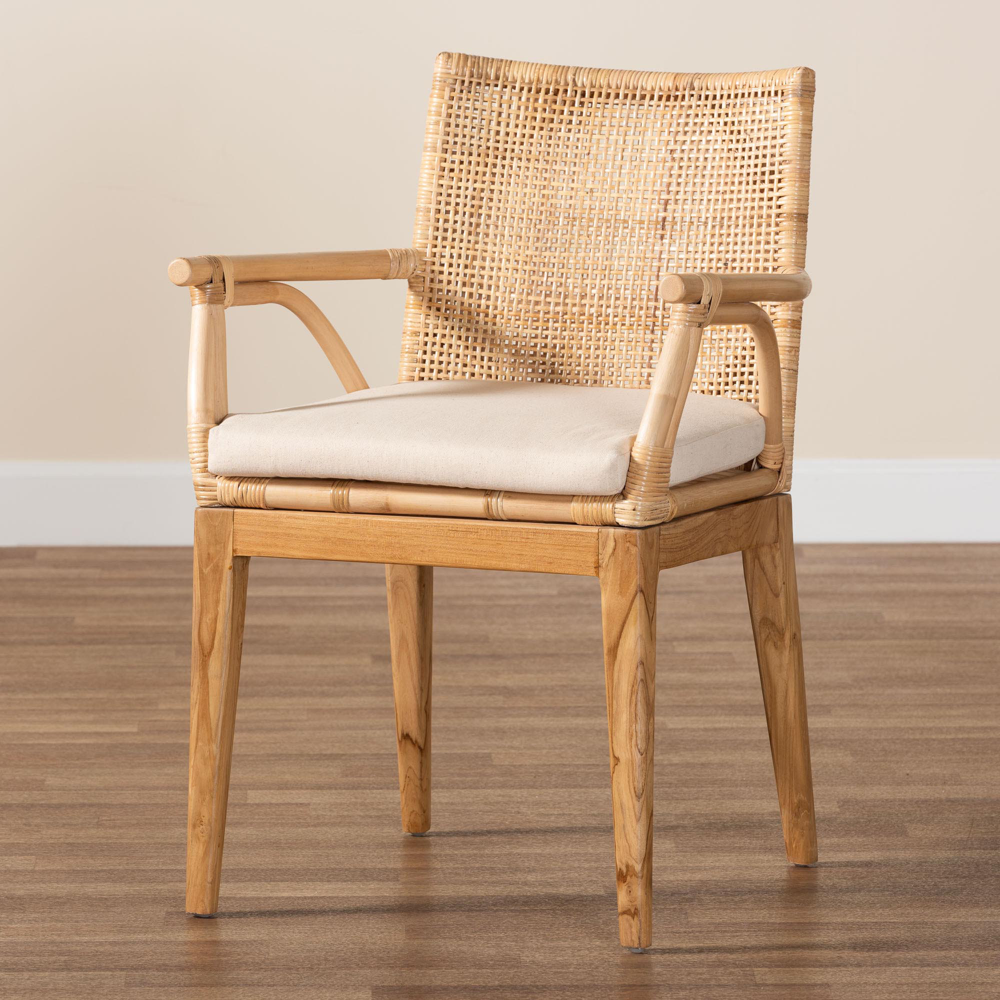 Bayou Breeze Alvi Fabric Low Back Rattan Arm Chair Dining Chair ...