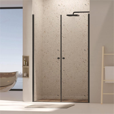 Frameless Pivot Shower Door, Pivot Swing Shower Glass Doors with 1/4"(6mm) Clear Tempered Glass,Explosion-Proof Film, Reversible Installation, Brushed Nickel (Matte Black, 48"×72")