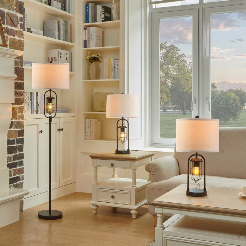 21.5” Table Lamp Set With Night Light And USB Ports