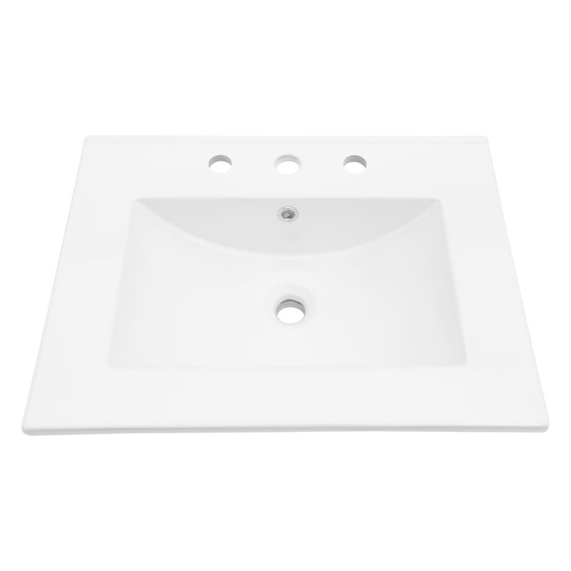 Ultra Modern White Ceramic Vanity Sink Top with 8" Faucet Drillings