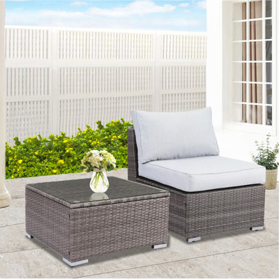 2-Piece All-Weather Outdoor Rattan Patio Furniture Set With  25.2 Inches Width Armless Sofa & Coffee Table,