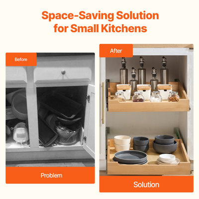 Pull Out Cabinet Organizer, 20"W X 21" Cabinet Drawer, Soft Close Slide Out Shelf, Heavy-Duty Sliding Wood Drawer, Bottom And Side Assembly Base Cabinet Organization For Kitchen Pantry Bathroom