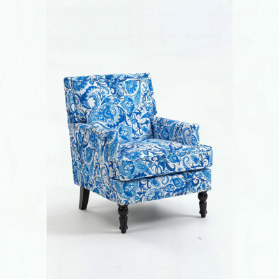 Chaise d'appoint rembourrée - Tissu en lin imprimé porcelaine bleu et blanc
