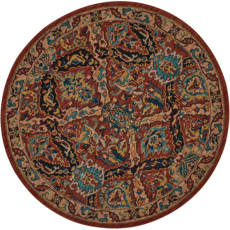 Tapis oriental rouge rouille, Rond 5 pi