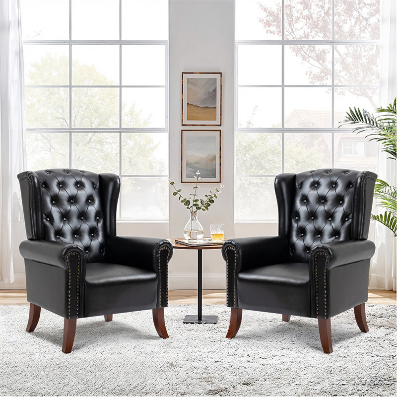 Fauteuil à oreilles 31,5 po en similicuir, Similicuir noir