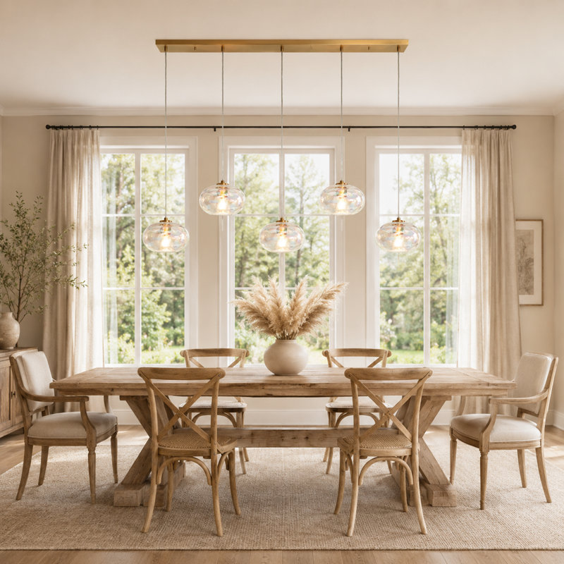 Willeford 5 - Light 52.4" W Oversized Kitchen Island Pendant with Iridescent Glass Accents
