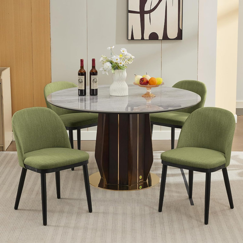 Upholstered Linen Dining Chair, Green