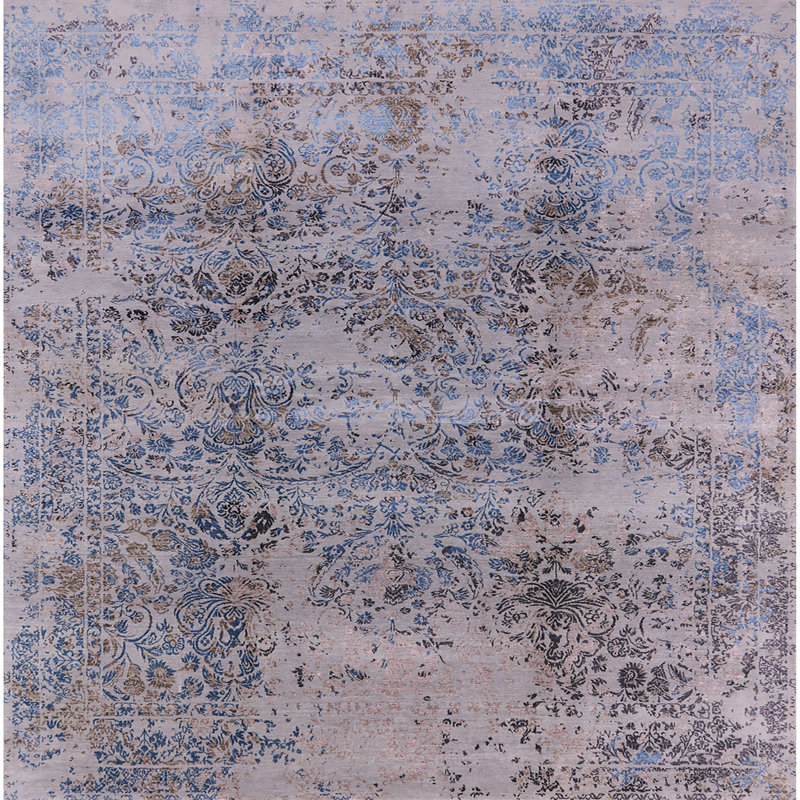 Tapis oriental brun clair / bleu / brun Hust, Carré 4 pi