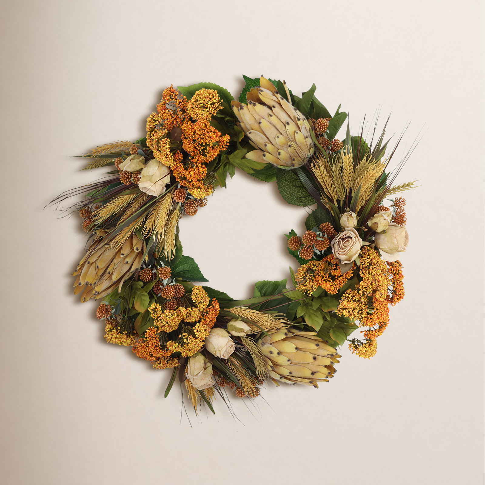 Alma 23" Wreath, Beige/Orange