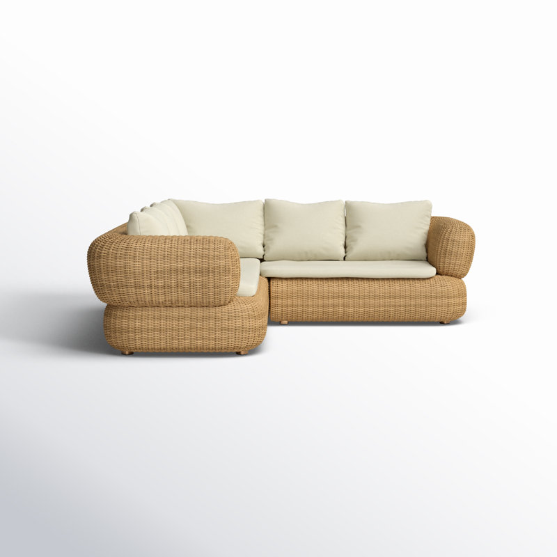 99'' Wide L-Shaped Wicker Patio Sectional with Cushions