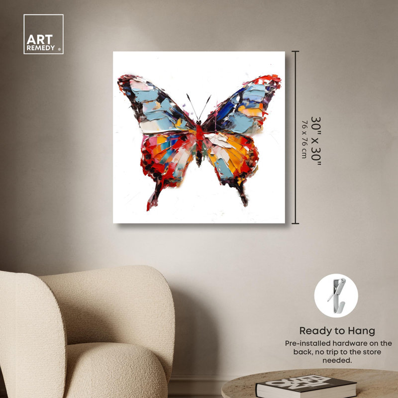 «Soft and Bold Rainbow Butterfly» par Art Remedy, Toile tendue, H 30 po x l 30 po