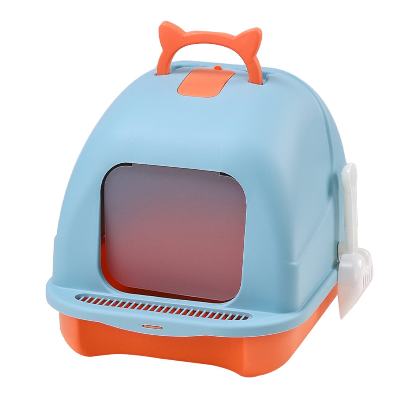 Bay Fully Enclosed Large Cat Litter Box, Blue