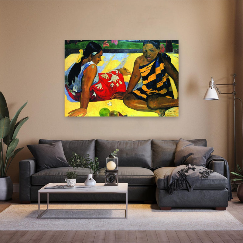 Deux femmes assises, impression d'art classique paysage abstrait coloré, H 40 po x l 60 po