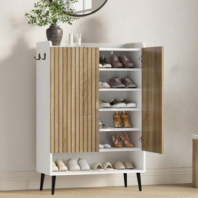 Shoe Cabinet with Doors, 6 Tier Shoe Storage Cabinet with Adjustable Shelves, Freestanding Shoe Rack Cabinet Organizer for Entryway, Hallway, Living Room
