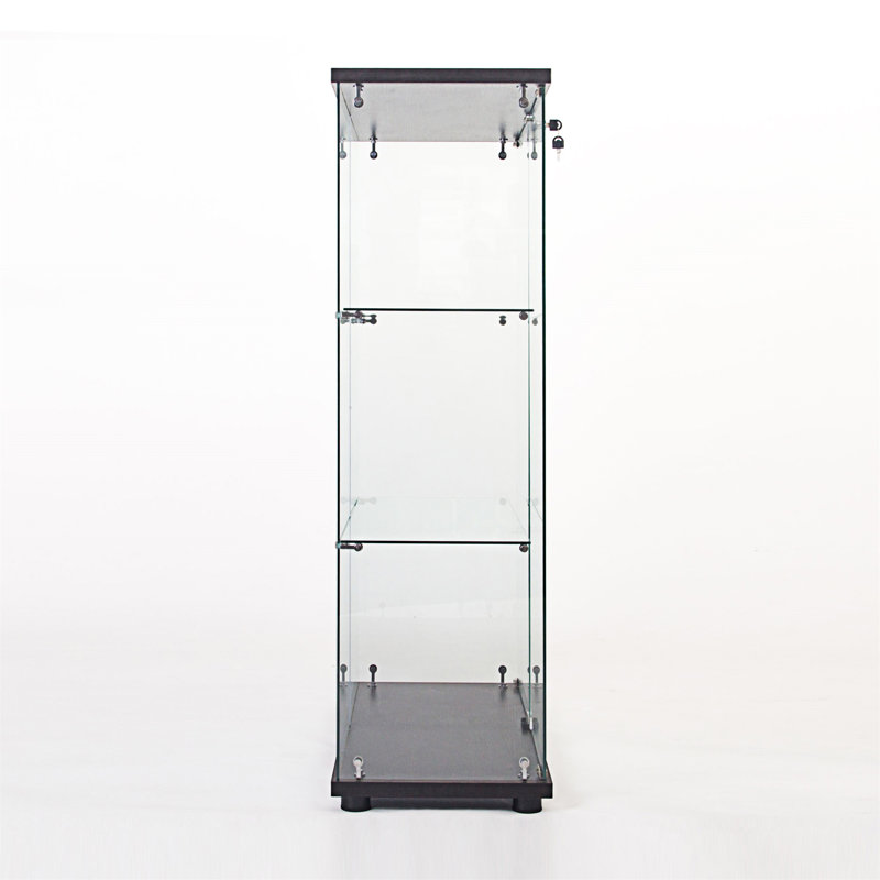 Black Tempered Glass Curio Cabinet with Three Shelves