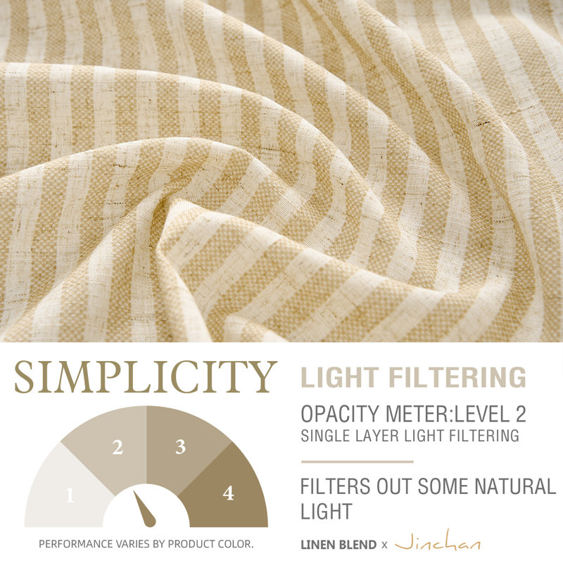 Rideaux à rayures semi-transparents en lin avec œillets, L 50 po x L 63 po, Beige