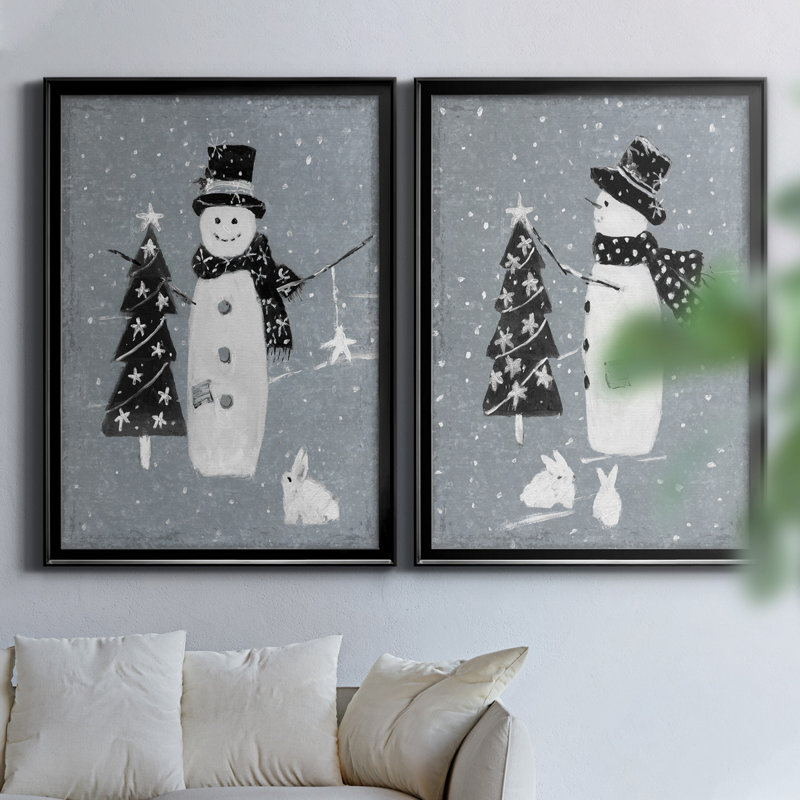 «Snowman Galvanized I», ensemble de 2 reproductions, Pas de tapis, H 31,5 po x l 47 po x P 1,5 po