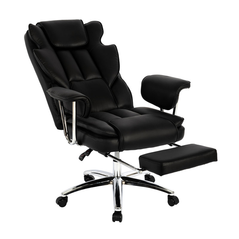 Fauteuil inclinable en cuir avec repose-pieds - ergonomique pour les grands bureaux, Noir