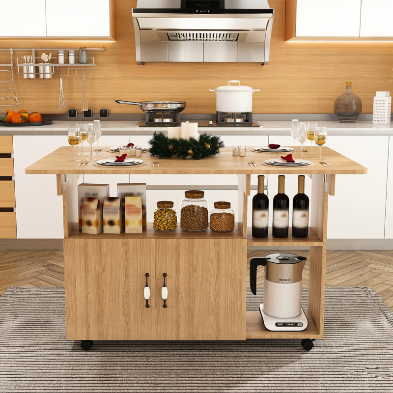Îlot de cuisine mobile de 47 po pliable, Jaune