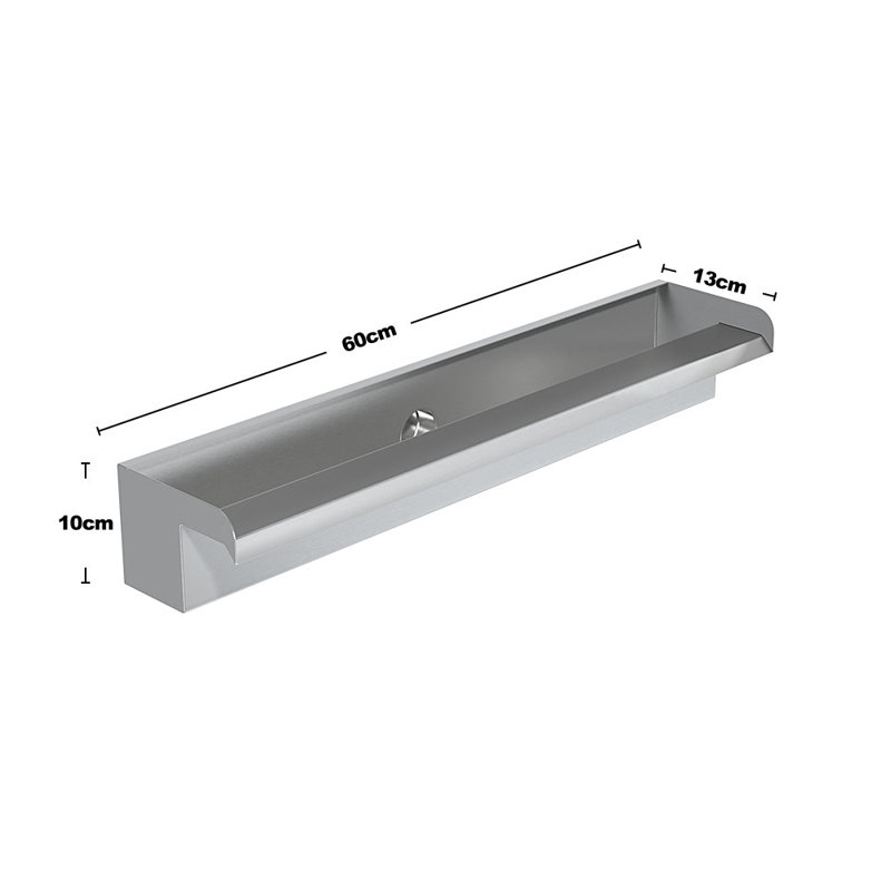 Stainless Steel Weather Resistant Wall Base Fountain, 10cm H x 60cm W x 13m D