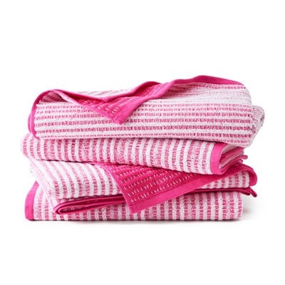 TOWN & COUNTRY PLAY 4-Piece Striped Reversible Terry Brights Bath Towel Set, 30x58-Inch, 100% BCI Cotton, Tropical Green