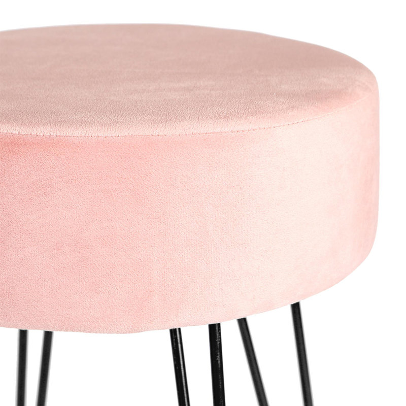 Harbour Housewares Round Velvet Footstool, Pink, Black