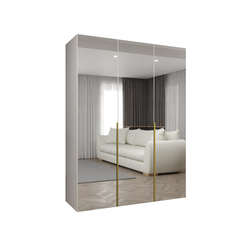 Manufactured Wood Wardrobe, white matt + handles: gold