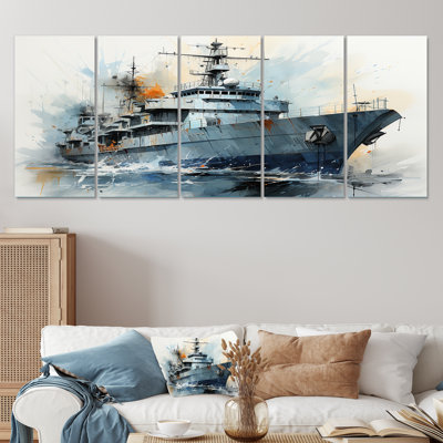 Navy Army Boat Frigate II - Military 5 Piece Wall Art Decor Set