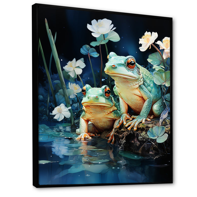 «Cute Frog Portrait At The Pond III», reproduction sur toile, Cadre flottant noir, H 32 po x l 16 po