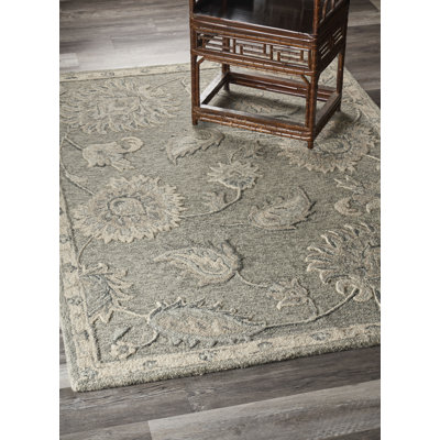Tapis d'intérieur gris / traditionnel en laine naturelle fabriqué à la main Munz