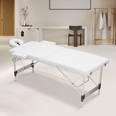 Portable Massage Table with Adjustable Height Two-Fold Spa Bed with Carry Bag Beechwood Frame Mattress Included for Beauty Salon and Family