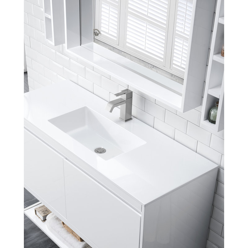 Mantova 47.25'' W Single Vanity, Glossy White/Champagne Brass, Glossy White