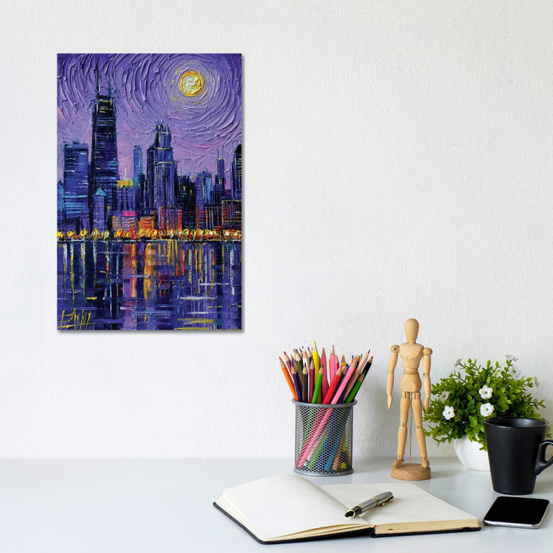 Chicago Skyline 1 Piece Painting on Canvas, 30.48cm H x 20.32cm W x 1.91cm D, Wrapped Canvas