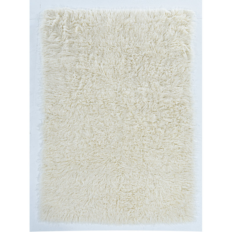Aaiden Flokati Wool Shag Hand Loomed Ivory Rug, Rectangle 5' x 8'