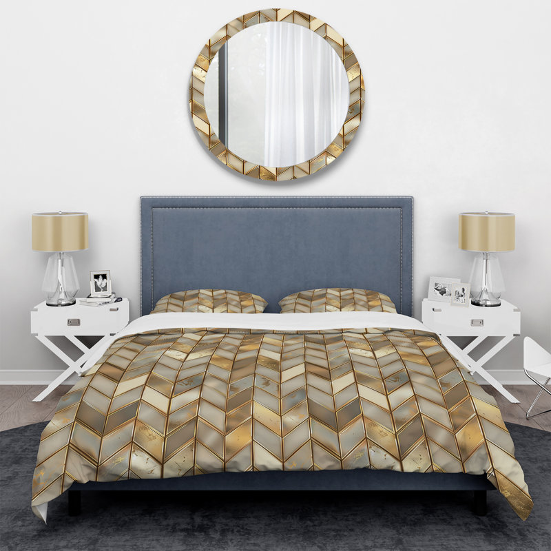 Ensemble de housse de couette beige doré à chevrons métalliques Glam III - Glam