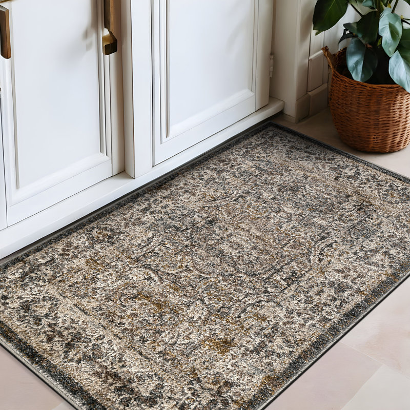 Vintage Border Stone Gray Indoor High-Low Area Rug, Rectangle 2'3" x 4'