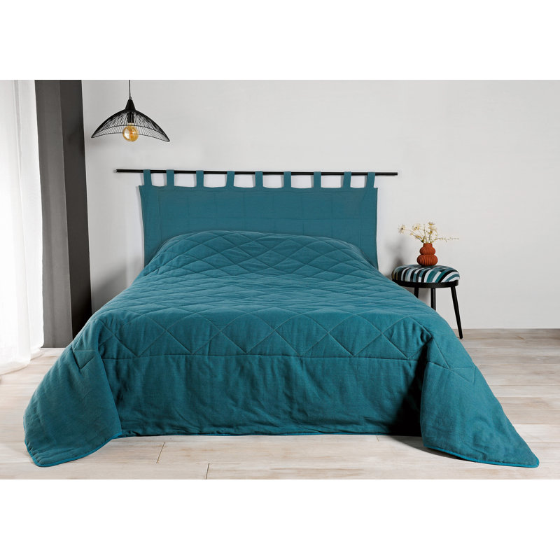 Irandy 100% Linen Solid Colour Bedspread, Blue, W230 x L250cm