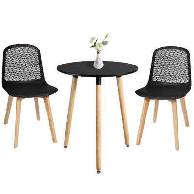 Modern Round Dining Table Set For 2, Mid-Century Dining Table And Chairs Set For Kitchen, Dining Room, Office, Cafe, Restaurant (Black)