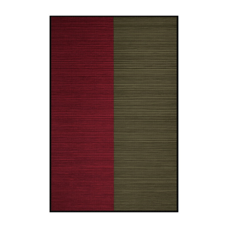 Tapis rouge à rayures horizontales lavable à la machine, Rectangle 6 pi x 9 pi
