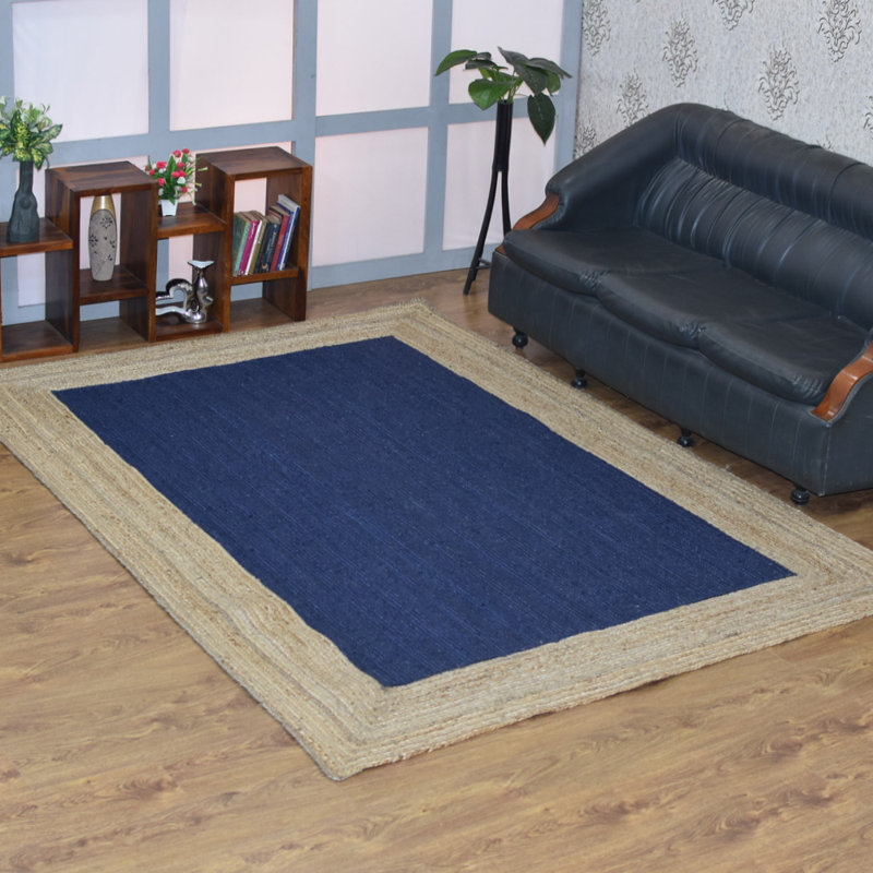 Abra Abra Hand Woven Jute Eco-Friendly Solid Area Rugs - Rectangle, Blue Beige Color, Contemporary Modern Design, Low Pile, Natural Fiber, Outdoor Indoor Handmade Area Rugs for Living Room, Bed Room