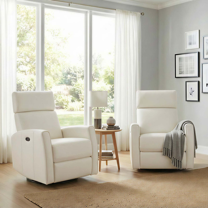  Fauteuil inclinable électrique pivotant en cuir véritable à grain supérieur avec accoudoirs doubles (ensemble de 2)
