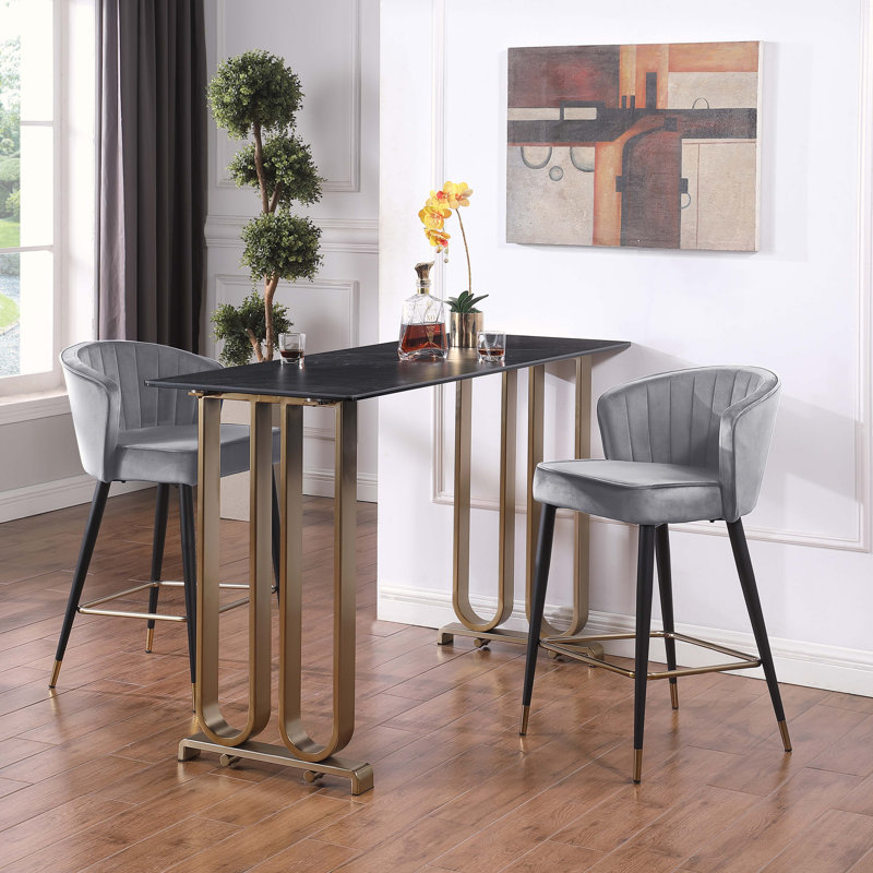 Tabourets de bar rembourrés en tissu Shiloe, Gris, 1
