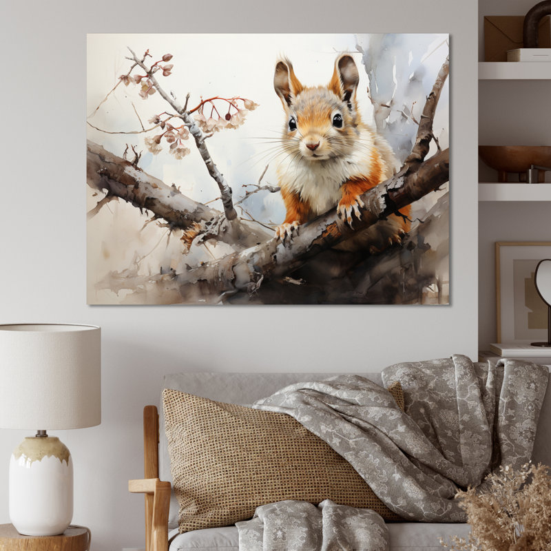 Brown Squirrel Curious Observer III - Animals Canvas Wall Art, H 12 po x l 20 po x P 1 po, Toile tendue