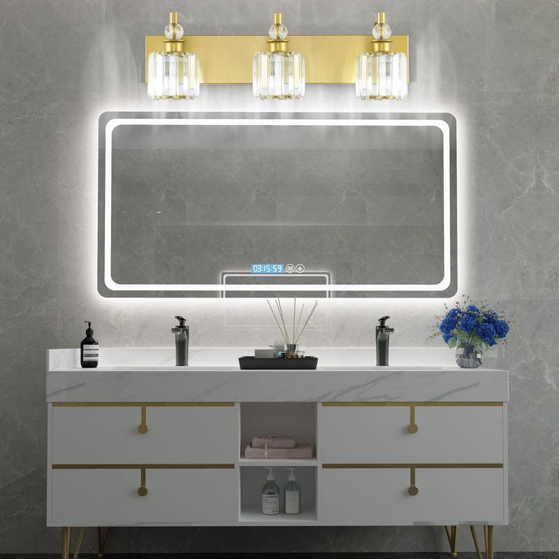 Luminaire de meuble-lavabo moderne en cristal avec finition et abat-jour en cristal transparent Ralbay pour salle de bain ou miroir