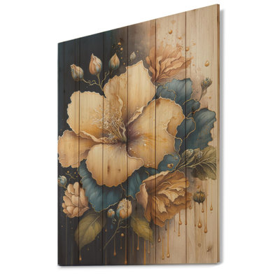 Orange et bleu Hibiscus Bunch I - impression sans cadre sur bois